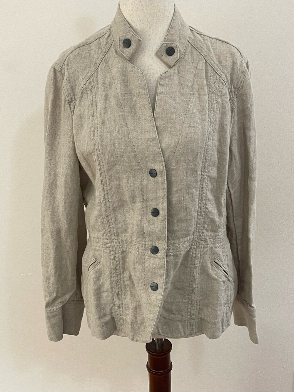 Coldwater Creek P10 100% Linen Shaped Jacket Natural Flax Petite